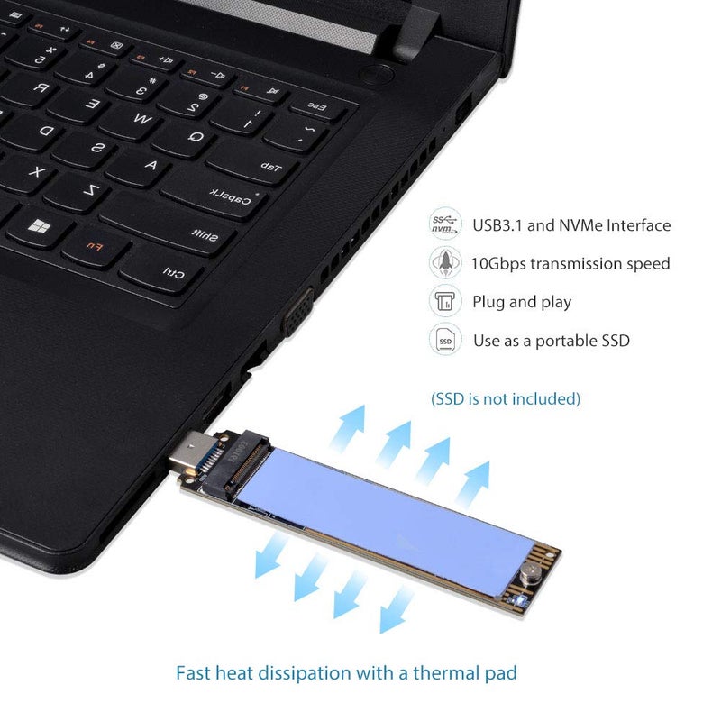 JESOT NVMe to USB Adapter, M.2 SSD Portable Converter, PCIe Based M Key Hard Drive Reader, 10 Gbps USB 3.1 Gen 2 Bridge Chip, Hot Swap, Windows, MAC OS - Image 5
